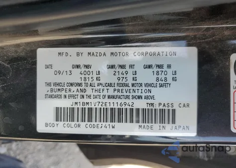 2014 Mazda 3 Touring from USA, damaged, VIN JM1BM1V72E1116942